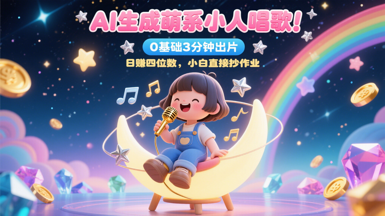 AI生成萌系小人唱歌！0基础3分钟出片，28个作品涨粉9万，日赚四位数，小白直接抄作业-项目网站