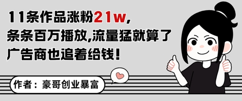 11条作品涨粉21W，条条百W播放，流量猛就算了，广告商也追着给钱-项目网站