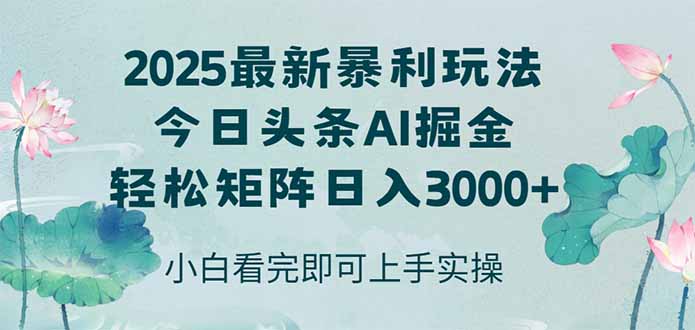 今日头条2025年最新暴利玩法，思路简单，复制粘贴，轻松实现矩阵日入3000+-项目网站
