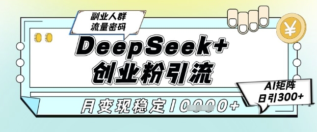 DeepSeek+创业粉精准引流，全新分享课4.0玩法，AI矩阵日引300+，多种变现方式，稳定月入1W-项目网站