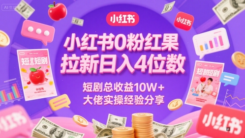 小红书0粉红果短剧拉新日入4位，数短剧总收益10W+大佬实操经验分享-项目网站