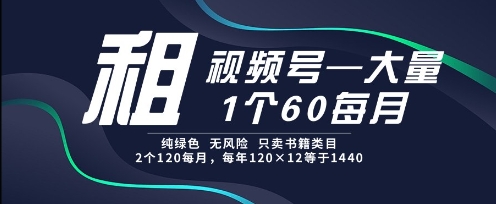 租视频号，一个60每月，2个120.纯绿色、无风险，常年租【揭秘】-项目网站