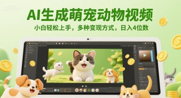 AI生成萌宠动物视频，小白轻松上手，多种变现方式，日入4位数-项目网站