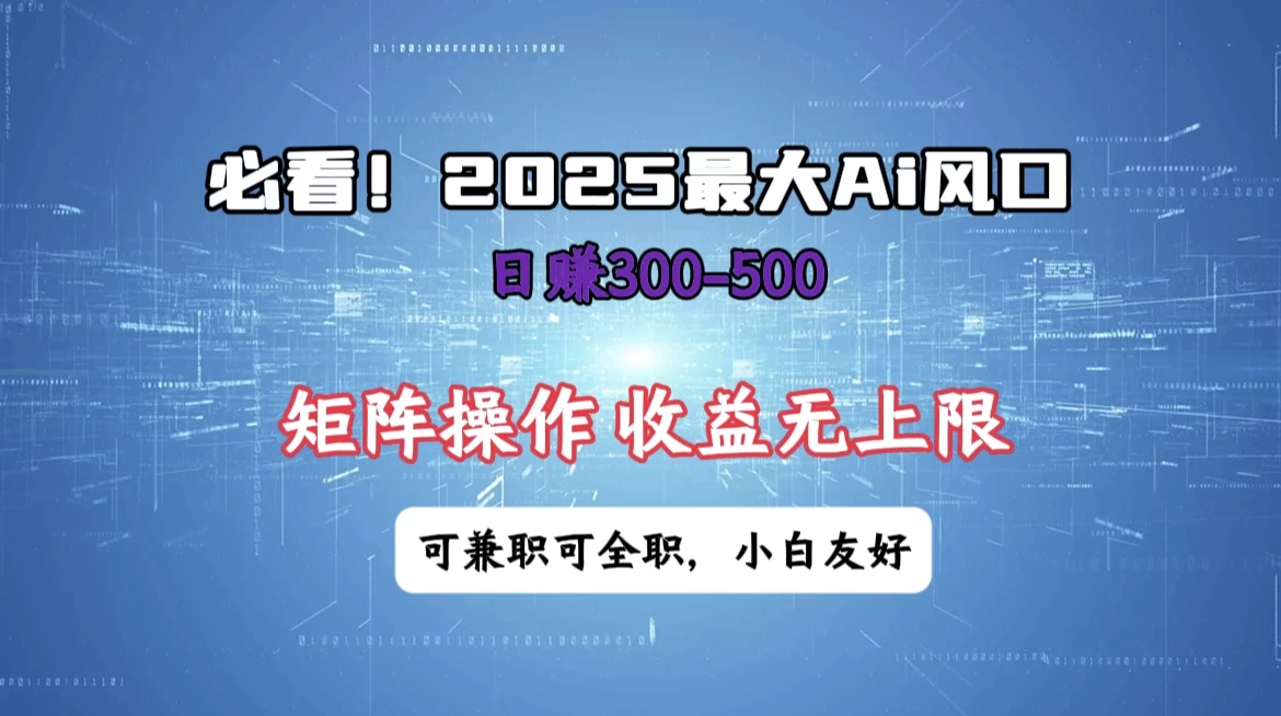 必看！2025 最大 AI 风口，每天三十分钟，日赚3位数起步，超适合小白，矩阵操作收益无上限，兼职全职皆可！-项目网站