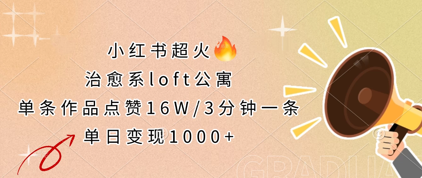 小红书超火的治愈系loft公寓，单条作品点赞16W，3分钟一条，单日变现1000+-项目网站
